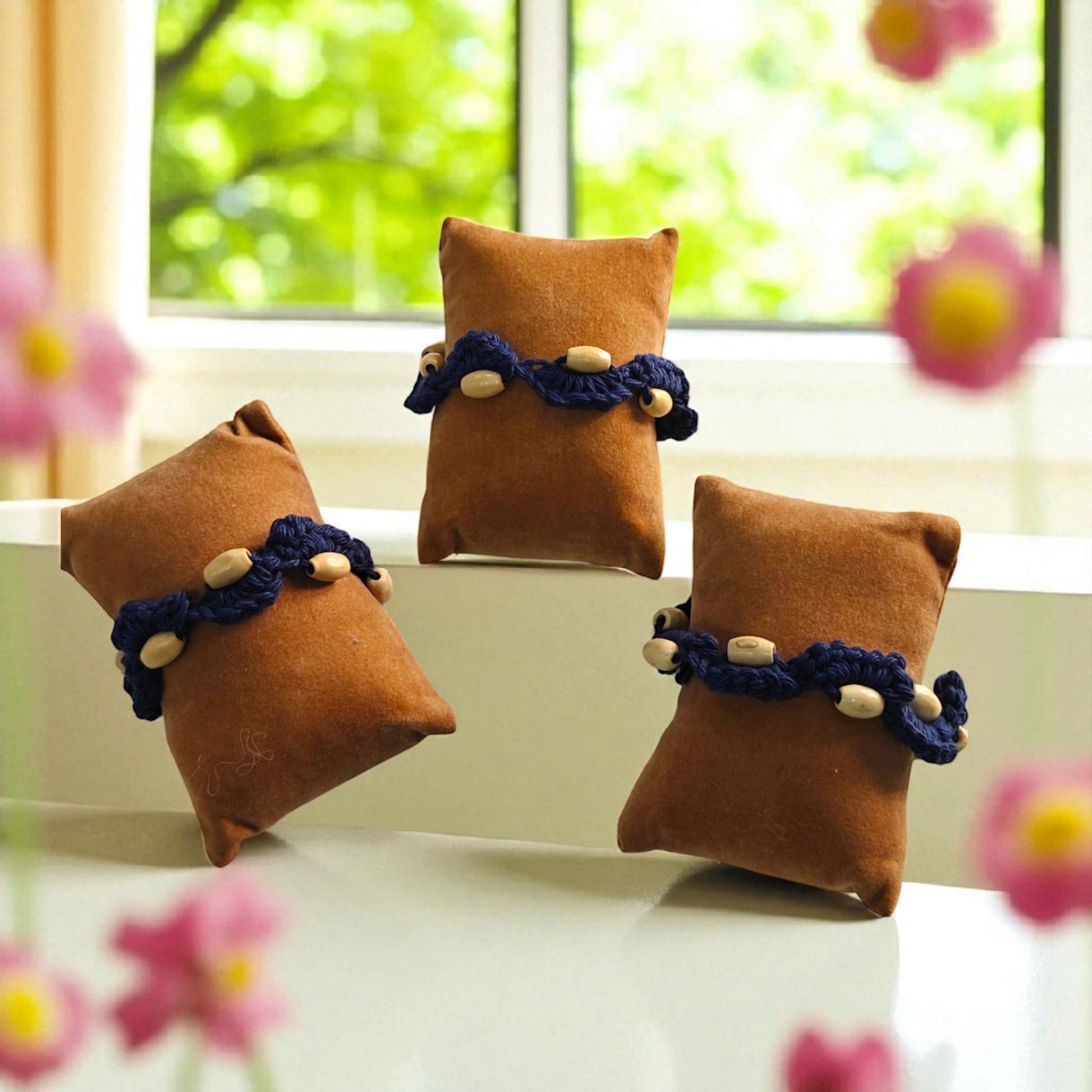Handmade Crotchet Bhabhi Rakhi | Dark Blue | Lumba Rakhi