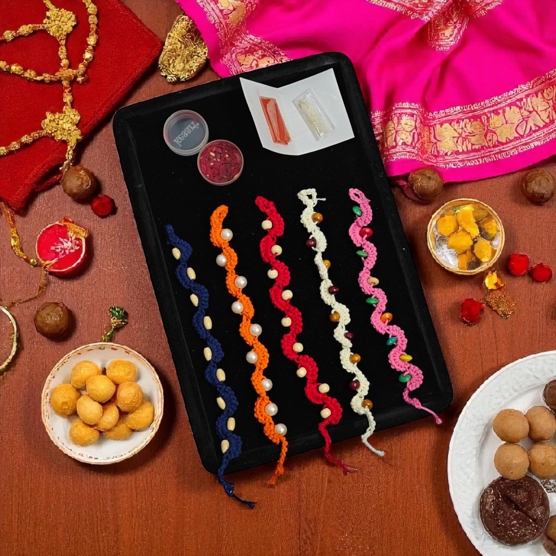 Krosha | Premium Quality | Handmade Crotchet Bhabhi Rakhi | Orange Lumba Rakhi