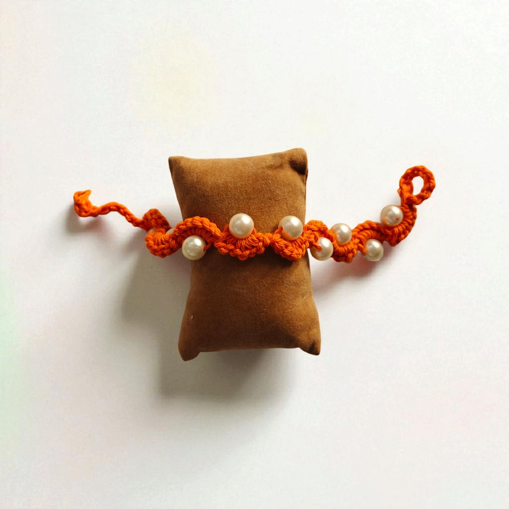 Krosha | Premium Quality | Handmade Crotchet Bhabhi Rakhi | Orange Lumba Rakhi