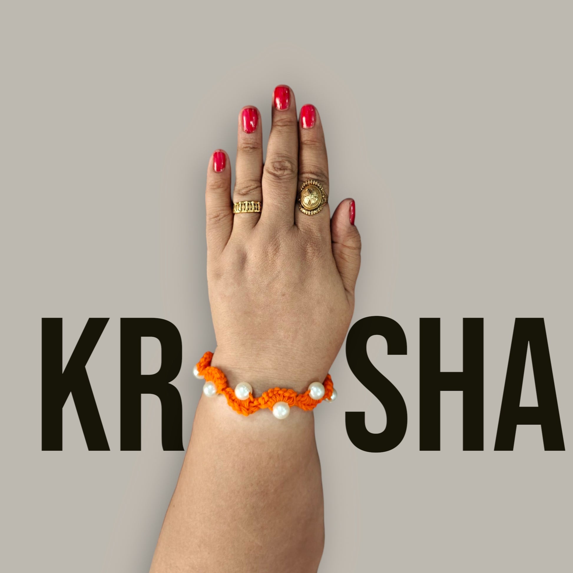 Krosha | Premium Quality | Handmade Crotchet Bhabhi Rakhi | Orange Lumba Rakhi
